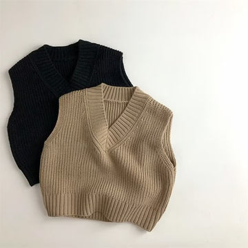 Kid Girl Pullover Sweater Knit Vest V-neck Top