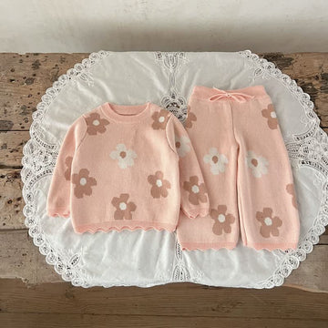 Baby 2-Piece Pink Flower Knitted Set