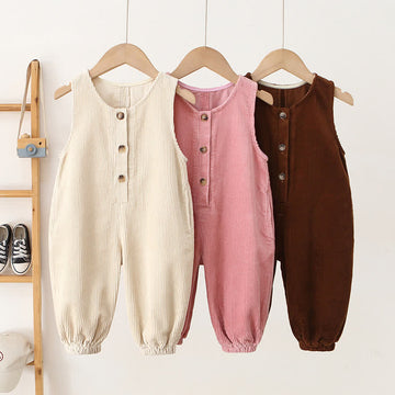 Toddler Lovely Button Corduroy Overalls