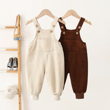 Toddler Solid Color Pocket Corduroy Overalls