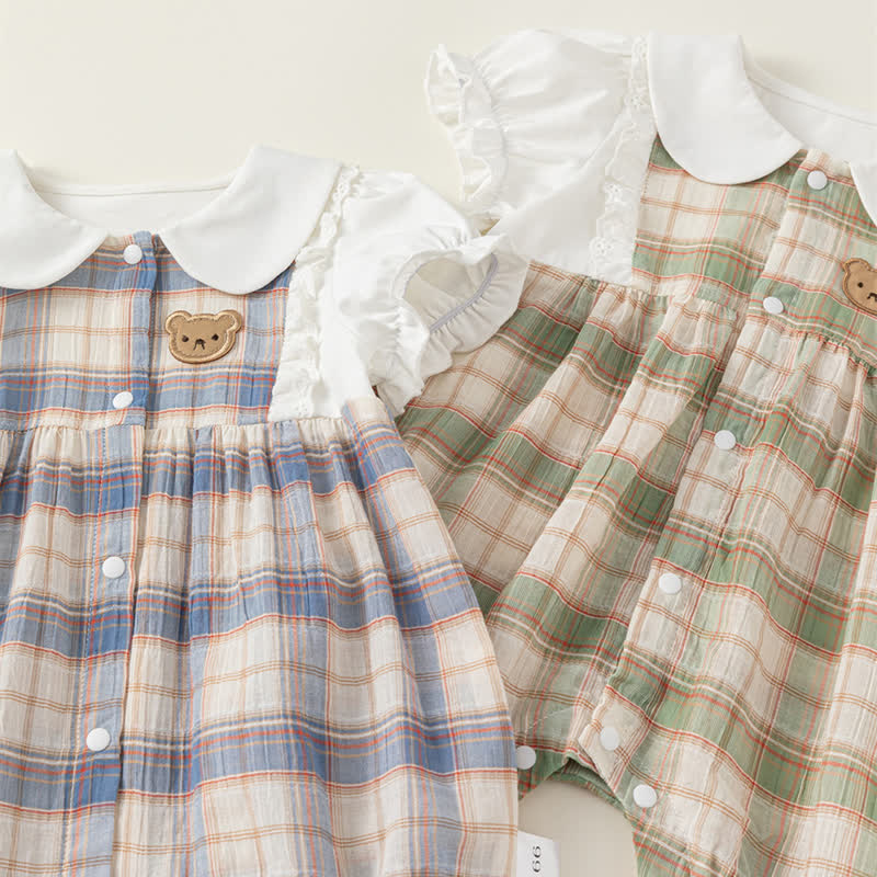 Baby Bear Plaid Lace Sweet Romper