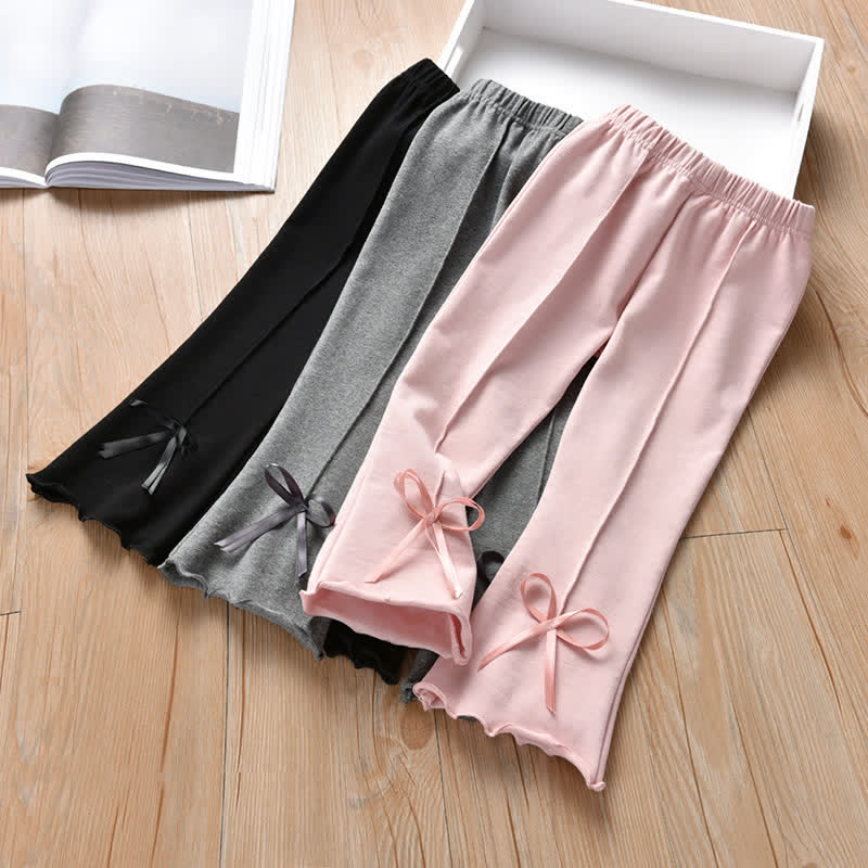 Kid Girl Solid Color Bows Flared Pants