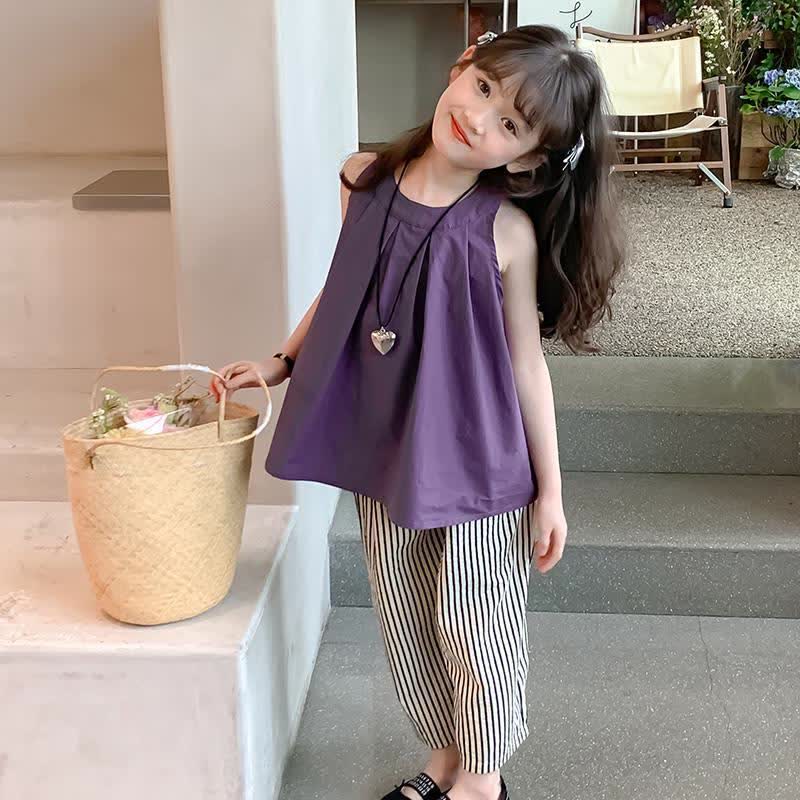 Kid Girl Tank Top Striped Pants 2-piece Set