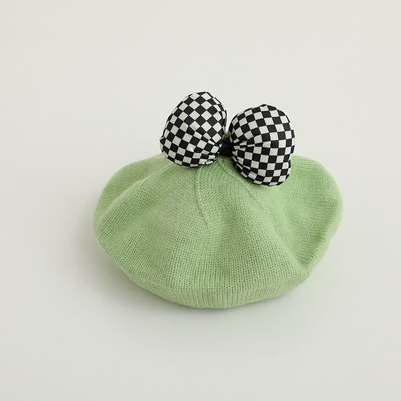Baby Plaid Bow Knitted Beret
