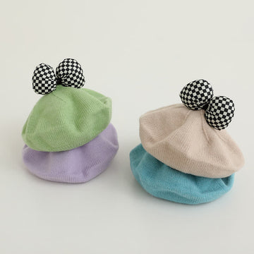 Baby Plaid Bow Knitted Beret