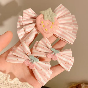 Baby Strawberry Cherry Bow Striped Hair Clips