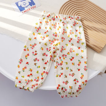 Toddler Girl Gauze Flower White Pants