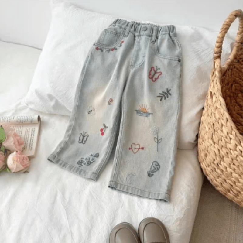 Kid Girl Embroidered Straight-leg Jeans Pants