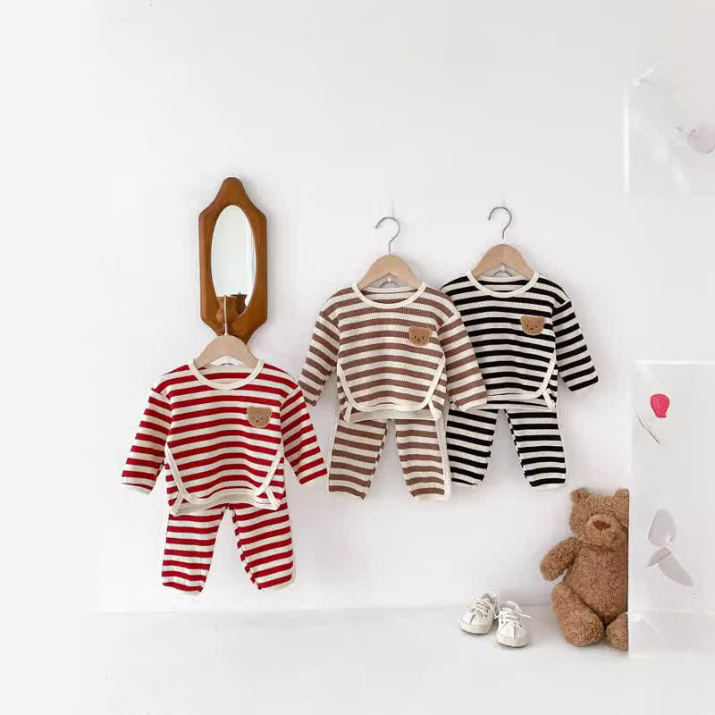 Baby 2-Piece Bear Striped Waffle Set