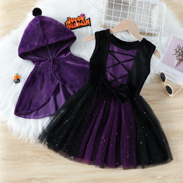 Toddler 2-Piece Hooded Purple Tulle Set