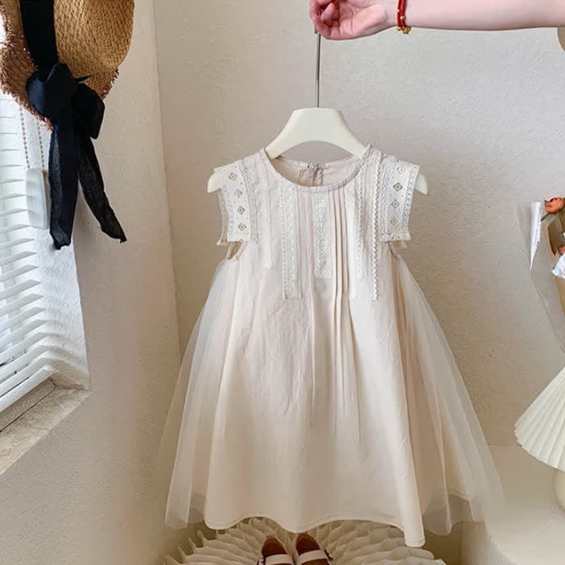 Kid Girl Beige A-line Mesh Lace Dress