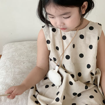 Kid Girl Sleeveless Polka Dot Strappy Dress