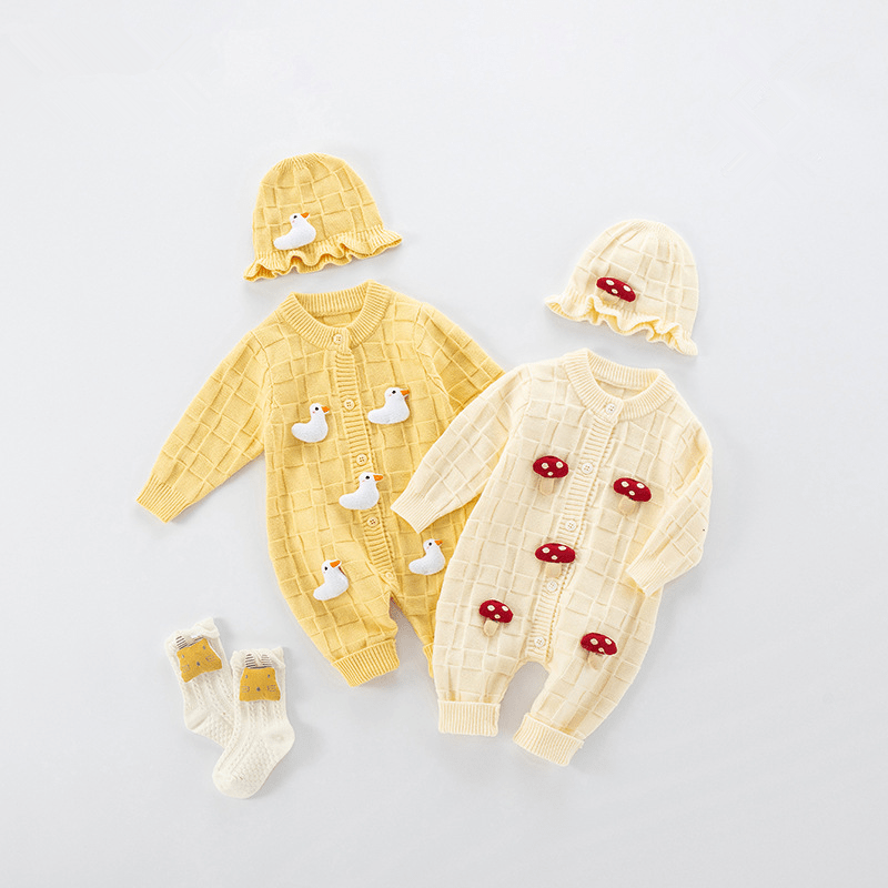 Baby 3D Duck Mushroom Romper with Hat
