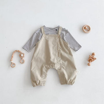 Baby Khaki Lovely Overalls Striped T-shirt