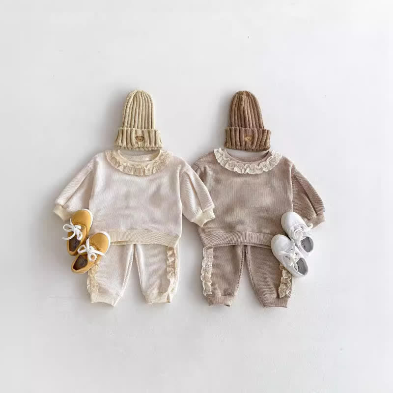 Baby 2-Piece Lace Waffle Sweatsuit Set