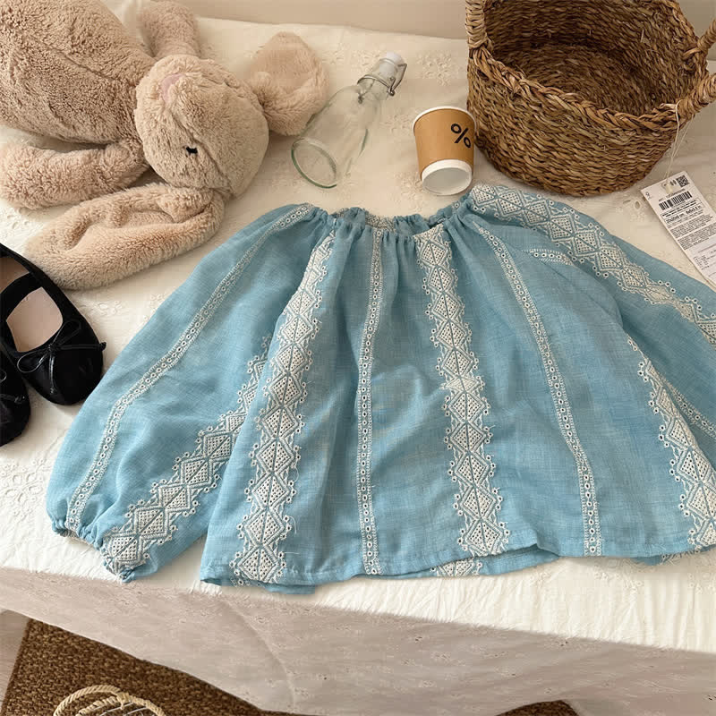 Toddler Girl Blue Ethnic Style Blouse