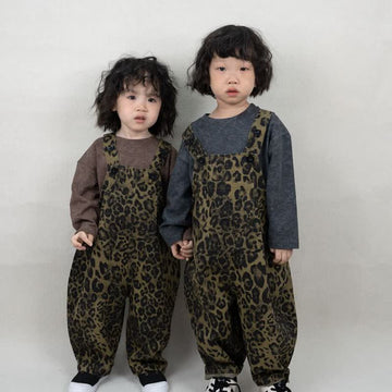 Kid Boy Leopard Print Cargo Wide-leg Overalls