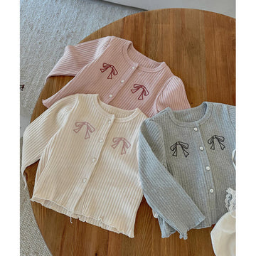 Kid Girl Bows Knit Cardigan Sweater
