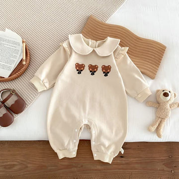Baby Triple Bow Bear Apricot Romper
