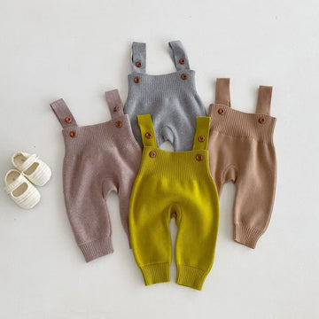 Baby Solid Color Knitted Button Overalls