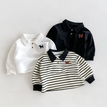 Baby Polo Dog Patch Striped T-shirt