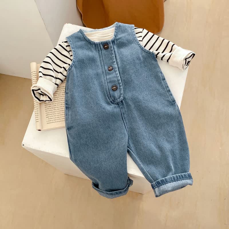 Baby Denim Button Solid Color Overalls