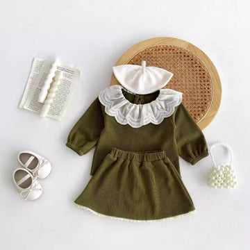 Baby 2-Piece Green Ruffled Collar Set