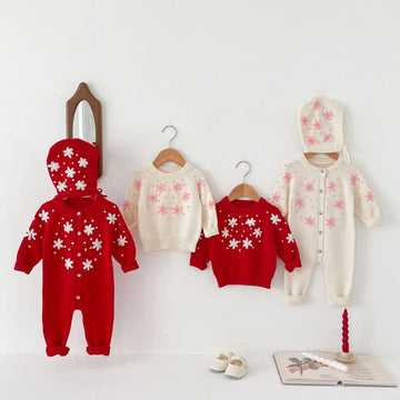 Baby Knitted Dots Flower Romper/Sweater