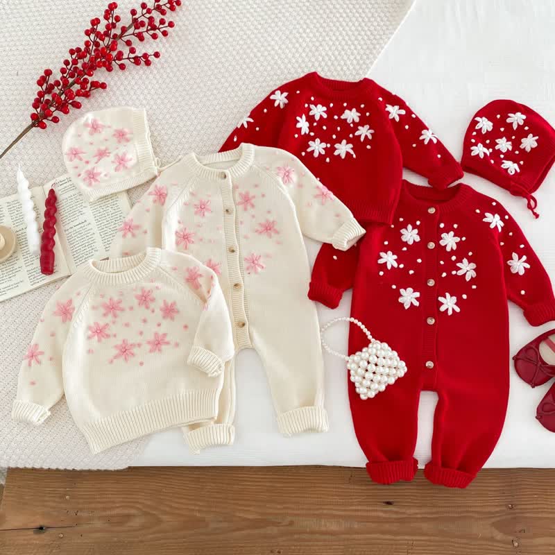 Baby Knitted Dots Flower Romper/Sweater