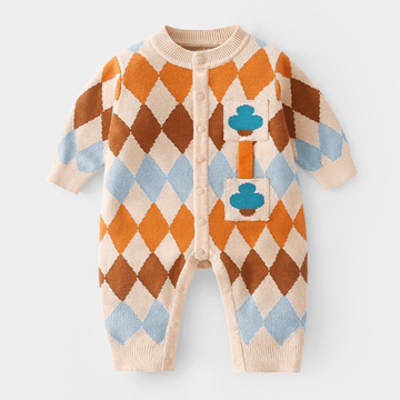 Baby Diamond Knitted Design Apricot Romper
