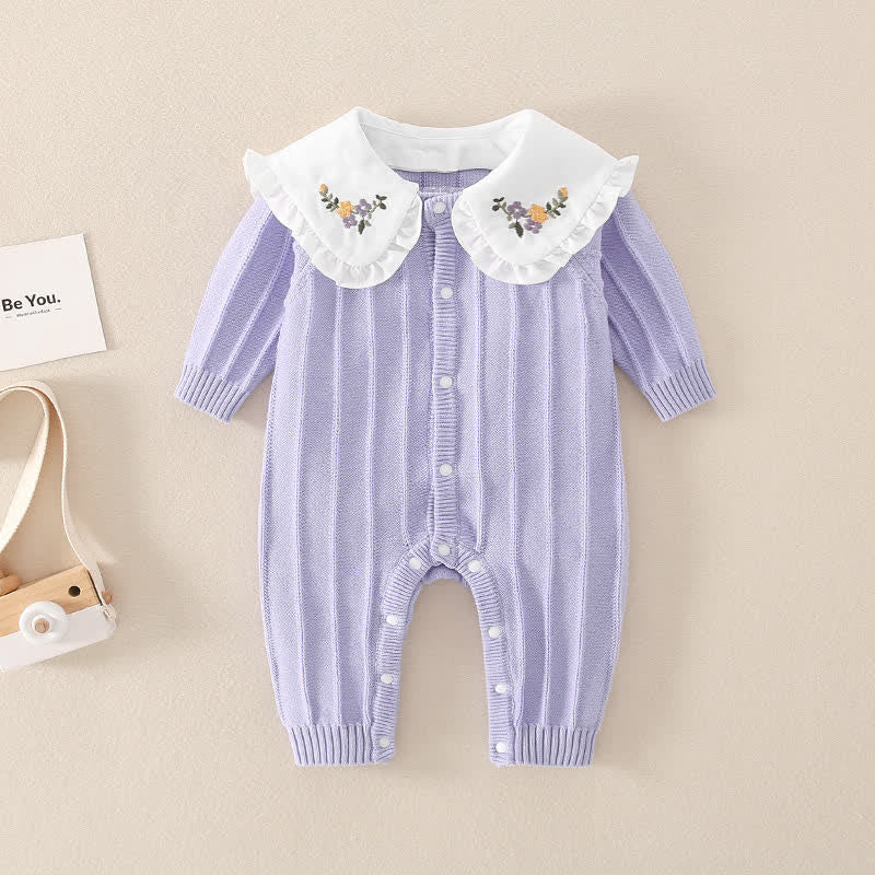 Baby Embroidered Flower Lapels Purple Romper
