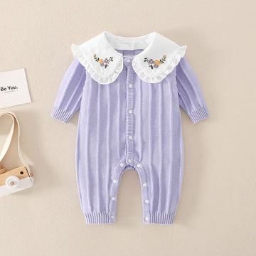 Baby Embroidered Flower Lapels Purple Romper
