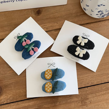 1 Pair Baby Denim Cherry Hair Clips
