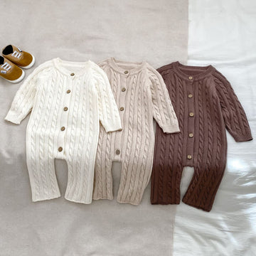 Baby Basic Knitted Twist Button Romper