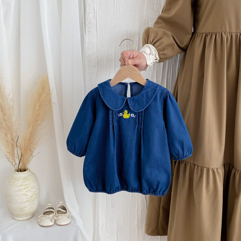 Baby Embroidered Flower Duck Denim Dress
