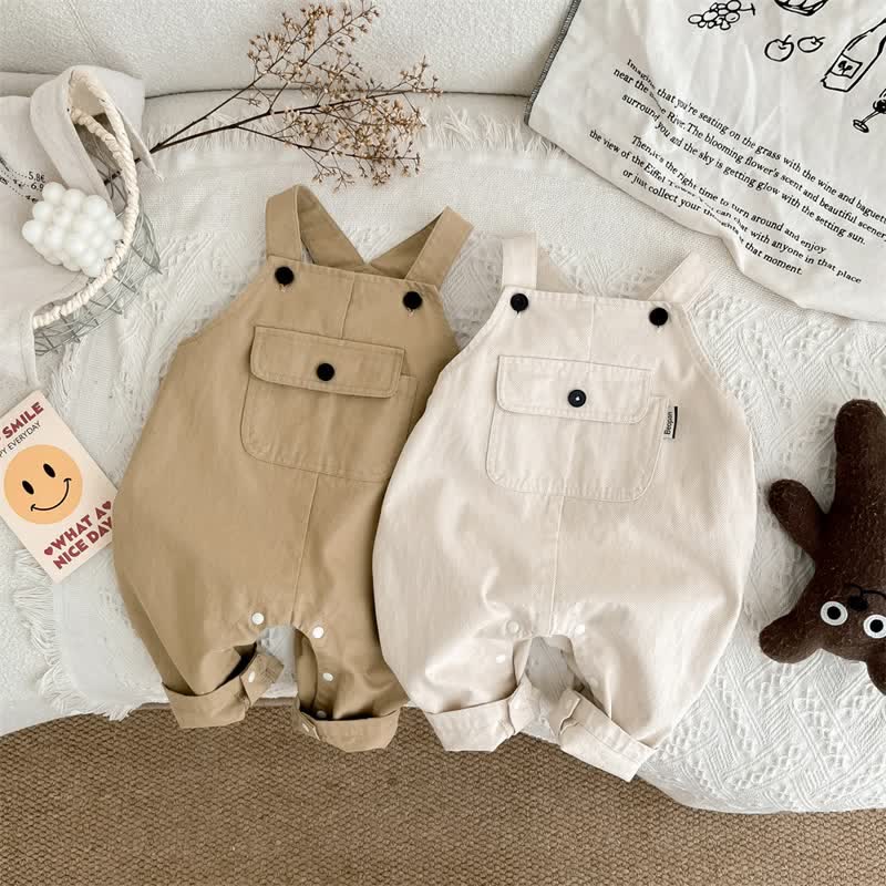 Baby Worker Solid Color Pocket Overalls