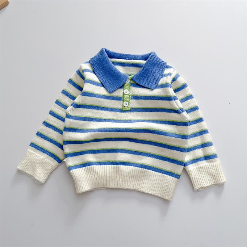 Baby Knitted Polo Blue Striped Sweater