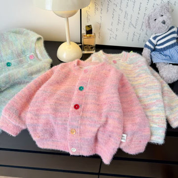 Kid Girl Pinstripe Knit Cardigan Sweater