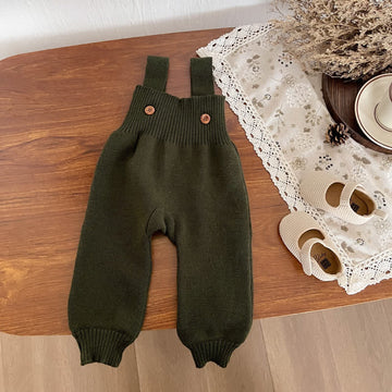 Baby Button Knitted Basic Color Overalls