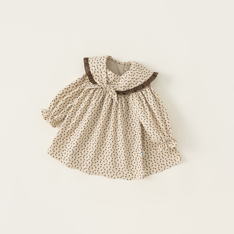 Toddler Girl Doll Collar Flower Apricot Dress