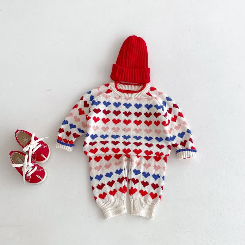 Toddler 2-Piece Colorful Heart Knitted Set