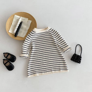 Toddler Knitted Casual Striped Loose Dress