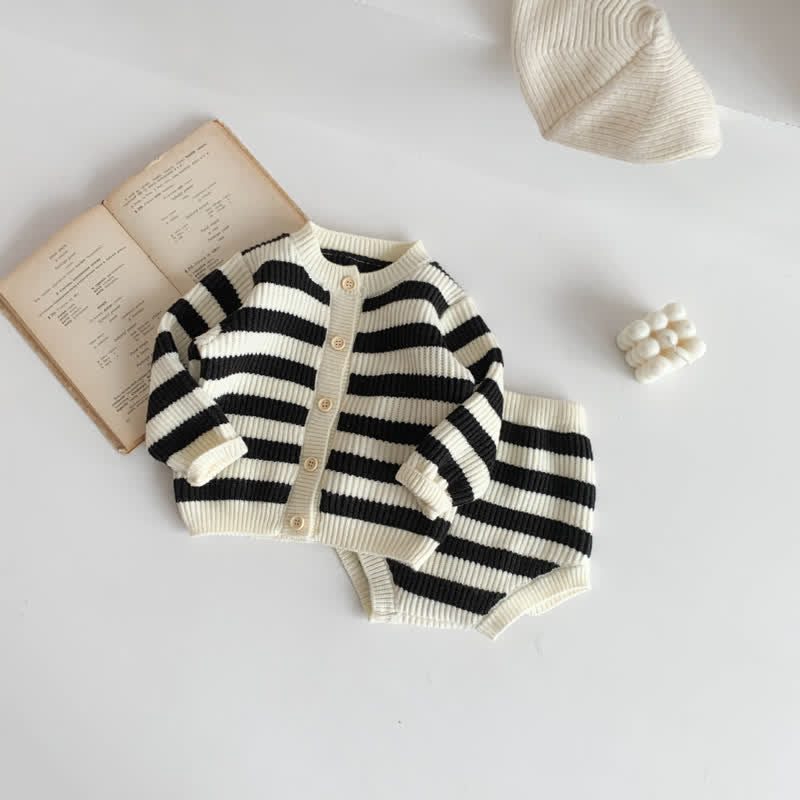 Baby 2-Piece Black Striped Knit Button Set