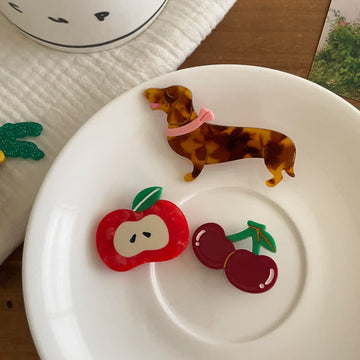 1PC Baby Dachshund Apple Cherry Hair Clip