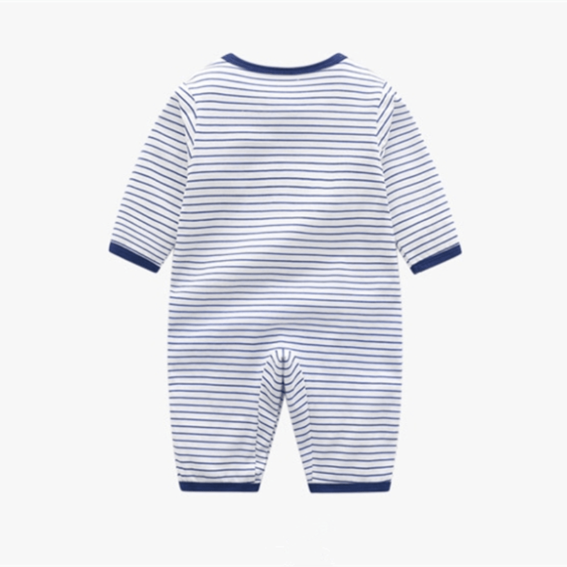 Baby Blue Striped Sailboat Patch Romper