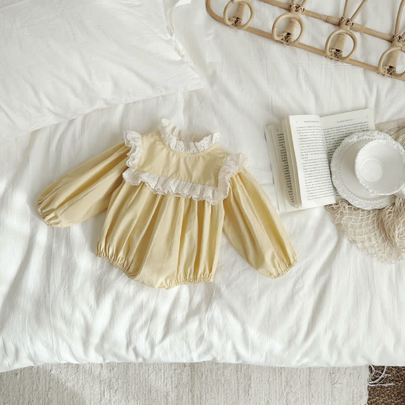 Baby Pleated Lace Yellow Princess Bodysuit