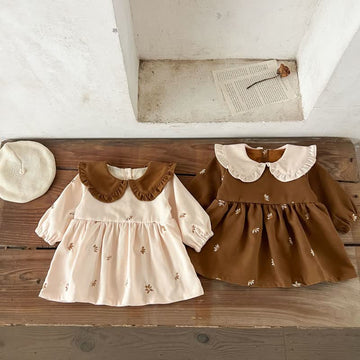 Baby Embroidered Flower Earthy Color Dress