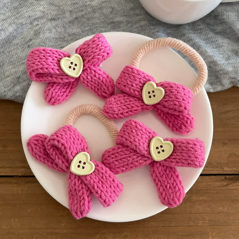 1PC Baby Pink Bow Button Hair Tie/Clip