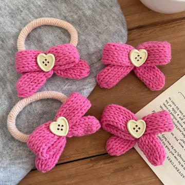 1PC Baby Pink Bow Button Hair Tie/Clip