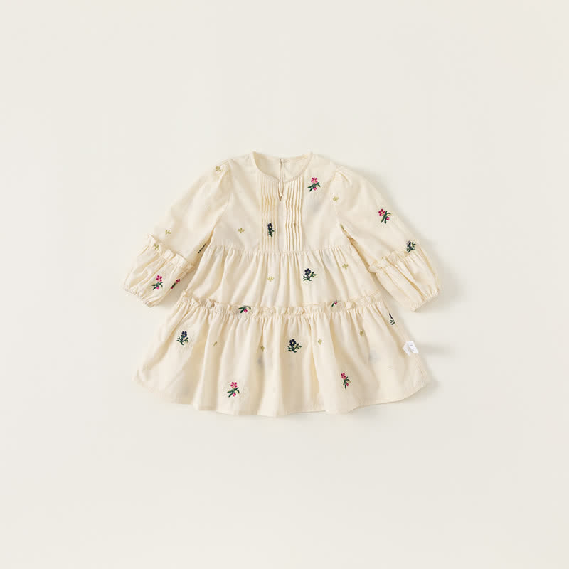 Toddler Elegant Embroidered Flower Beige Dress